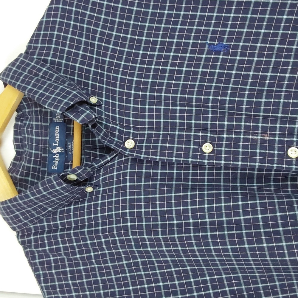 Ralph Lauren |Mens Blue/ White Checkered Cotton Button Down Dress Shirt Sz.XXL